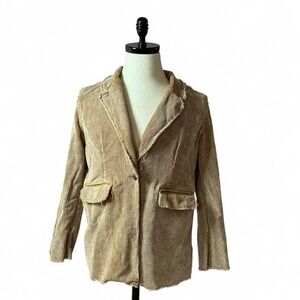 POL Corduroy Raw Hem Blazer‎ Jacket Tan Brown Distressed Edgy M Preppy